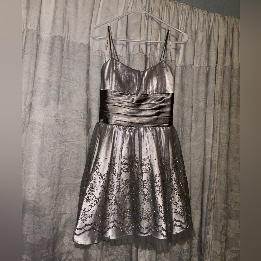 Morgan & Co. Silver Dress with Satin Detailing